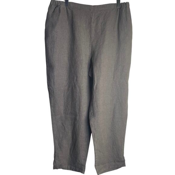 Flax Women’s Heather Brown Flat Front Linen Loose Pants Size-Large - Picture 1 of 3
